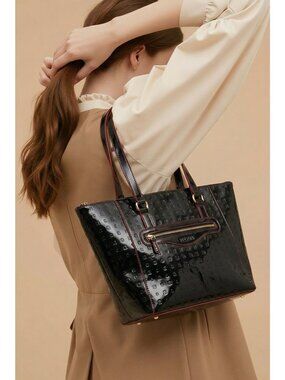 Arcadia Italy Dark Gray Leather Tote Bag Structured Shoulder Handbag Textured